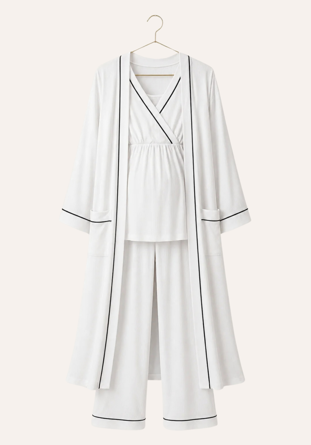 Plain Chords Short Sleeve Pajama And Robe Set