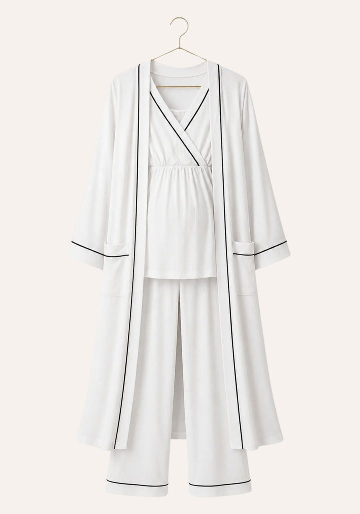 Plain Chords Short Sleeve Pajama And Robe Set