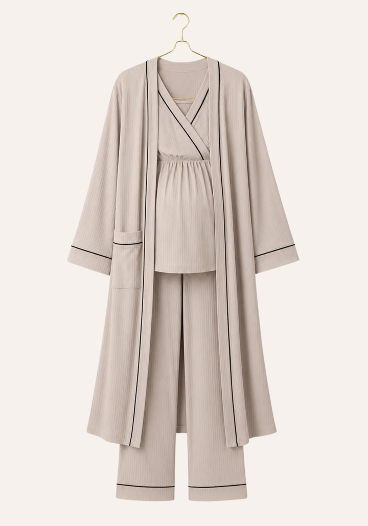 Plain Chords Short Sleeve Pajama And Robe Set