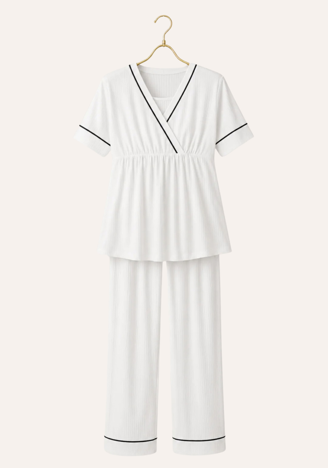 Plain Chords Short Sleeve Pajama And Robe Set