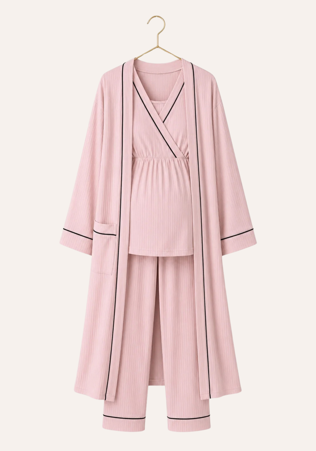 Plain Chords Short Sleeve Pajama And Robe Set