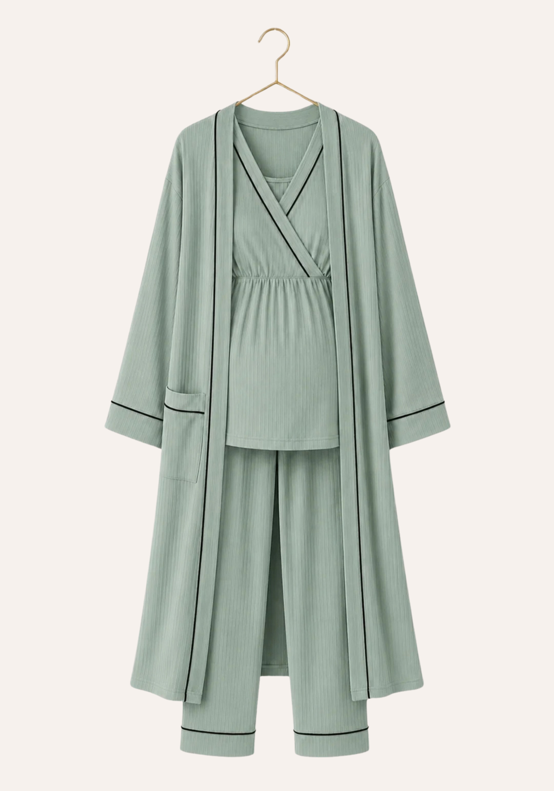 Plain Chords Short Sleeve Pajama And Robe Set