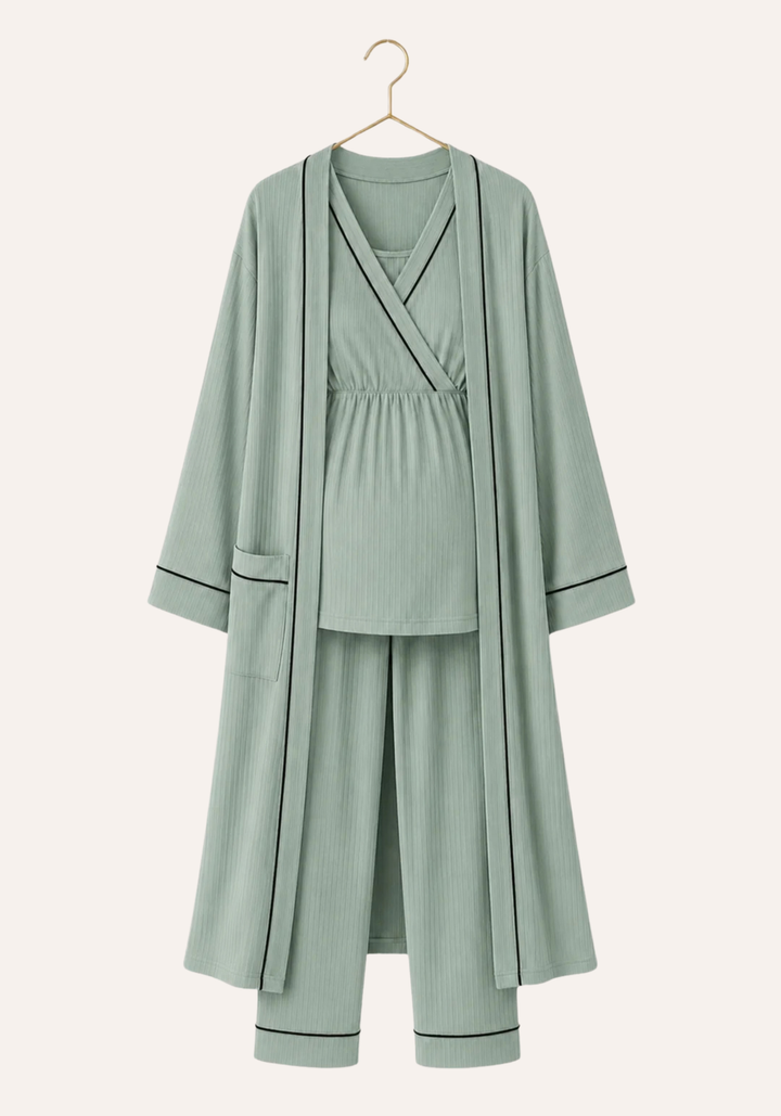 Plain Chords Short Sleeve Pajama And Robe Set