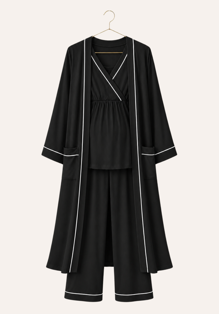 Plain Chords Short Sleeve Pajama And Robe Set