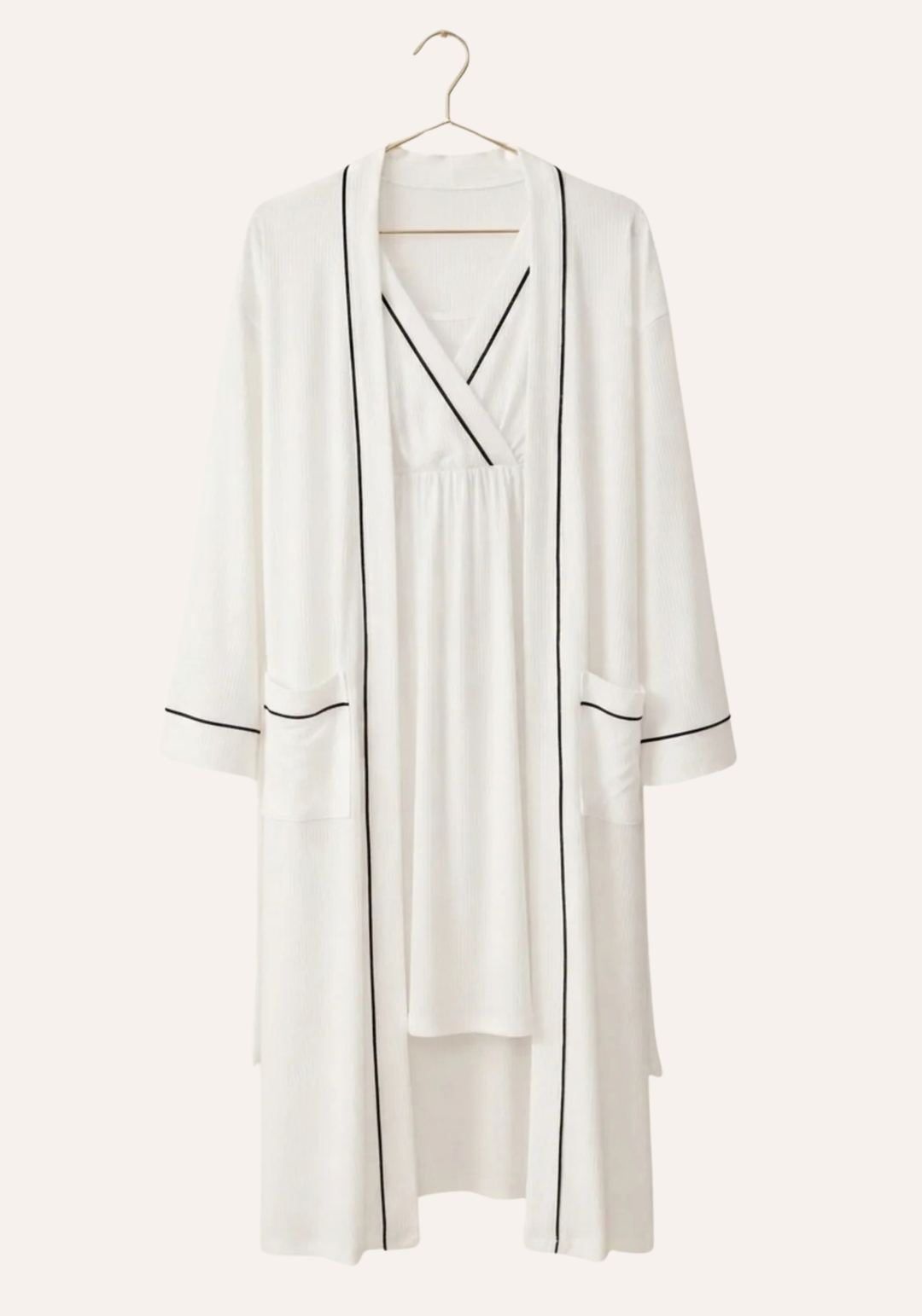 Plain Chords Short Sleeve Short Nighty And Robe Set