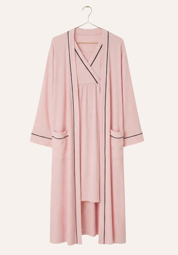 Plain Chords Short Sleeve Short Nighty And Robe Set