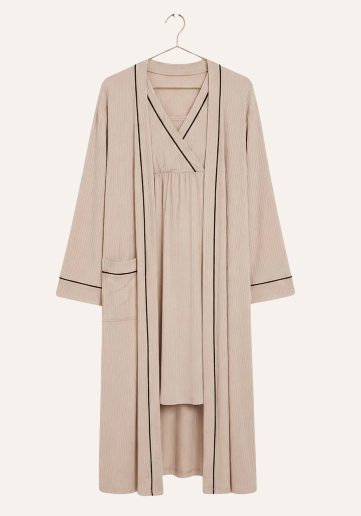 Plain Chords Short Sleeve Short Nighty And Robe Set