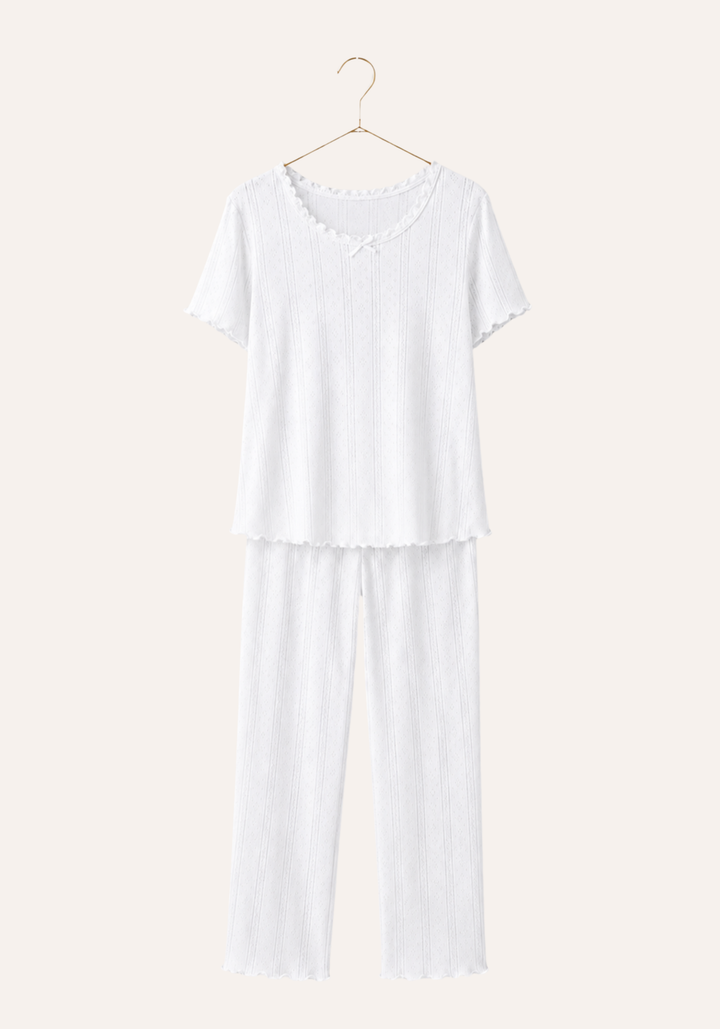 Pointelle Short Sleeve Top And Pant Pajamas