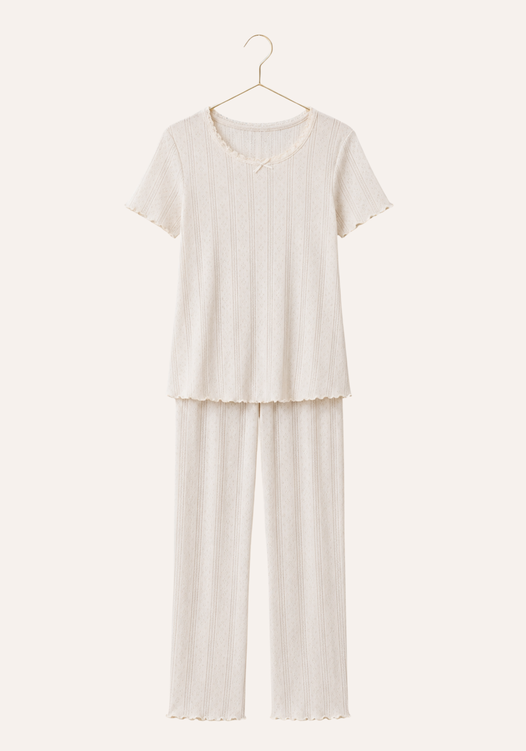 Pointelle Short Sleeve Top And Pant Pajamas