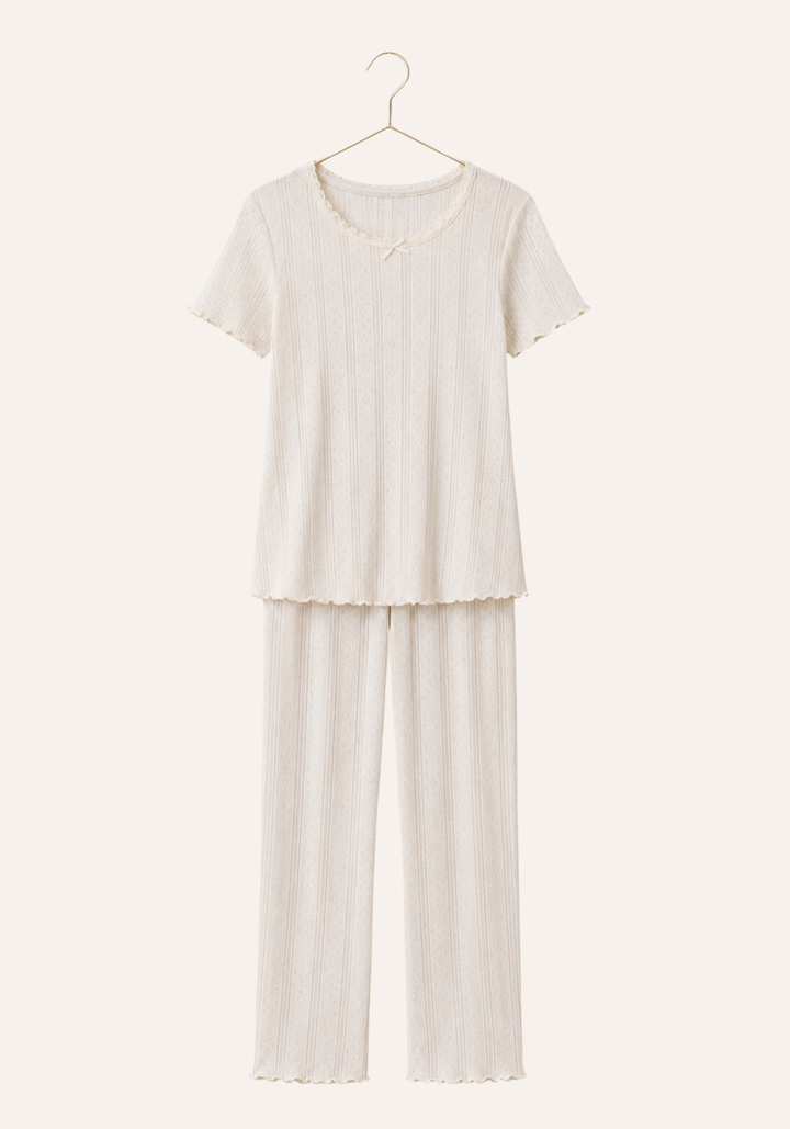 Pointelle Short Sleeve Top And Pant Pajamas