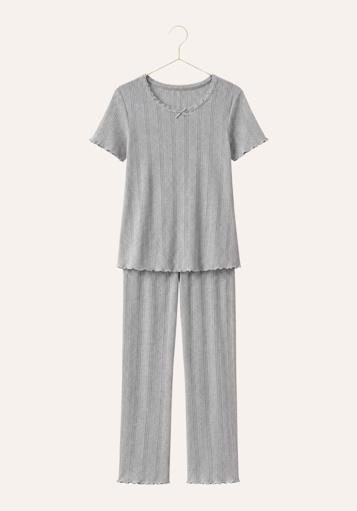 Pointelle Short Sleeve Top And Pant Pajamas