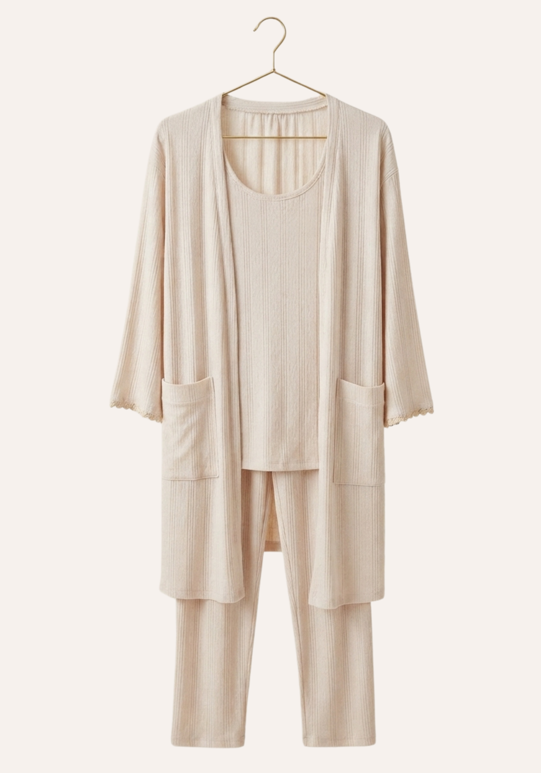 Pointelle Sleeveless Top - Pant - Robe Set