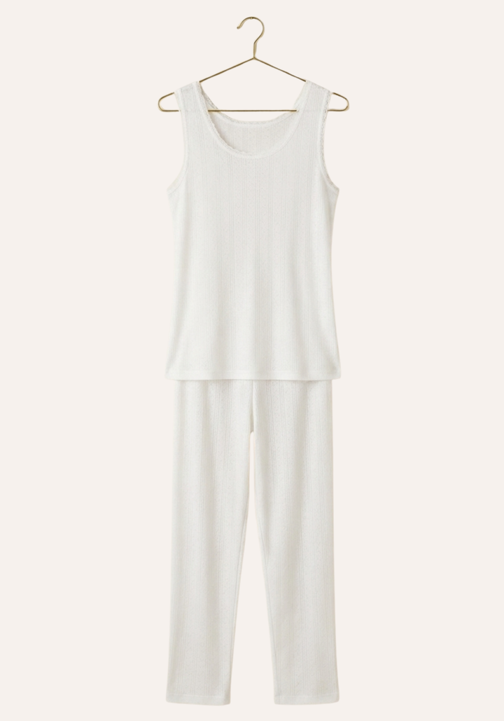 Pointelle Sleeveless Top - Pant - Robe Set