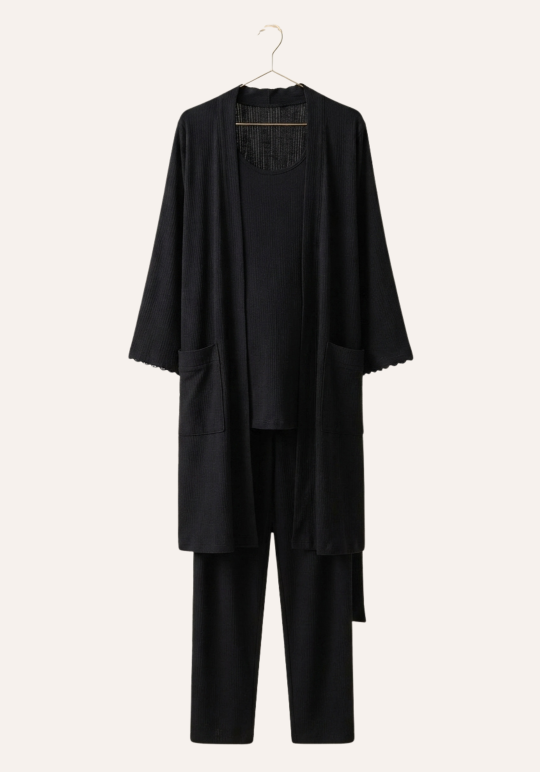 Pointelle Sleeveless Top - Pant - Robe Set