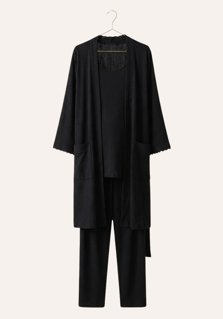 Pointelle Sleeveless Top - Pant - Robe Set