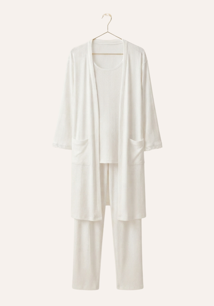 Pointelle Sleeveless Top - Pant - Robe Set
