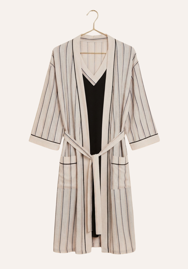 Short Sleeve Nighty And Striped Robe Set