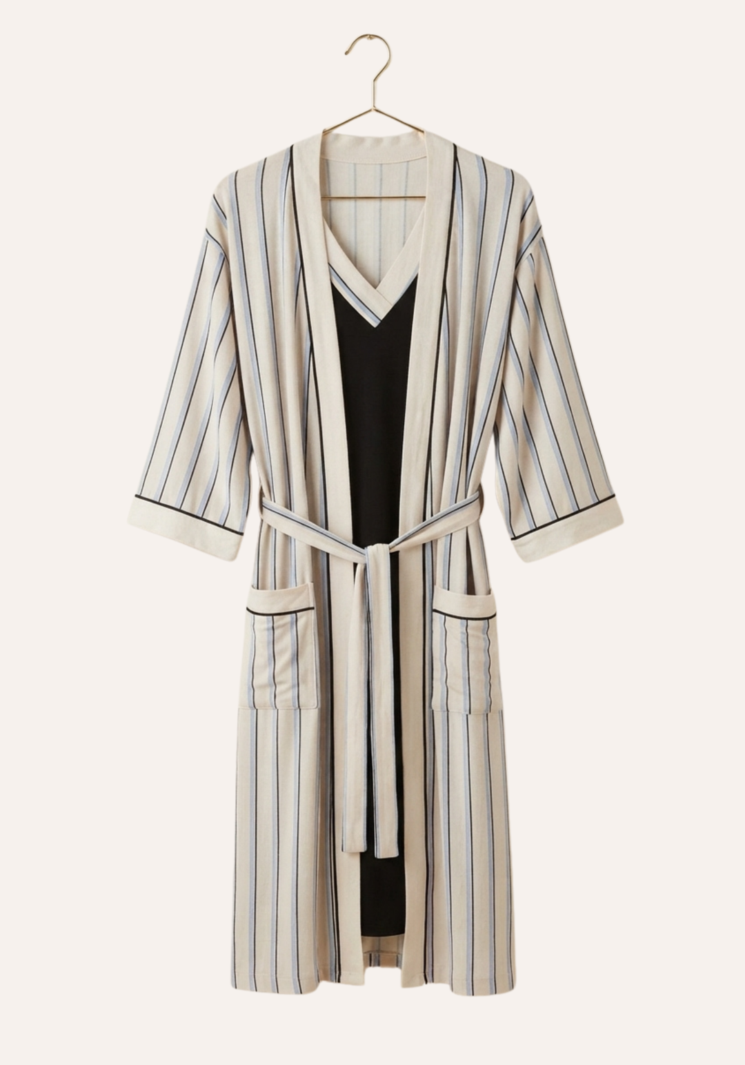 Short Sleeve Nighty And Striped Robe Set