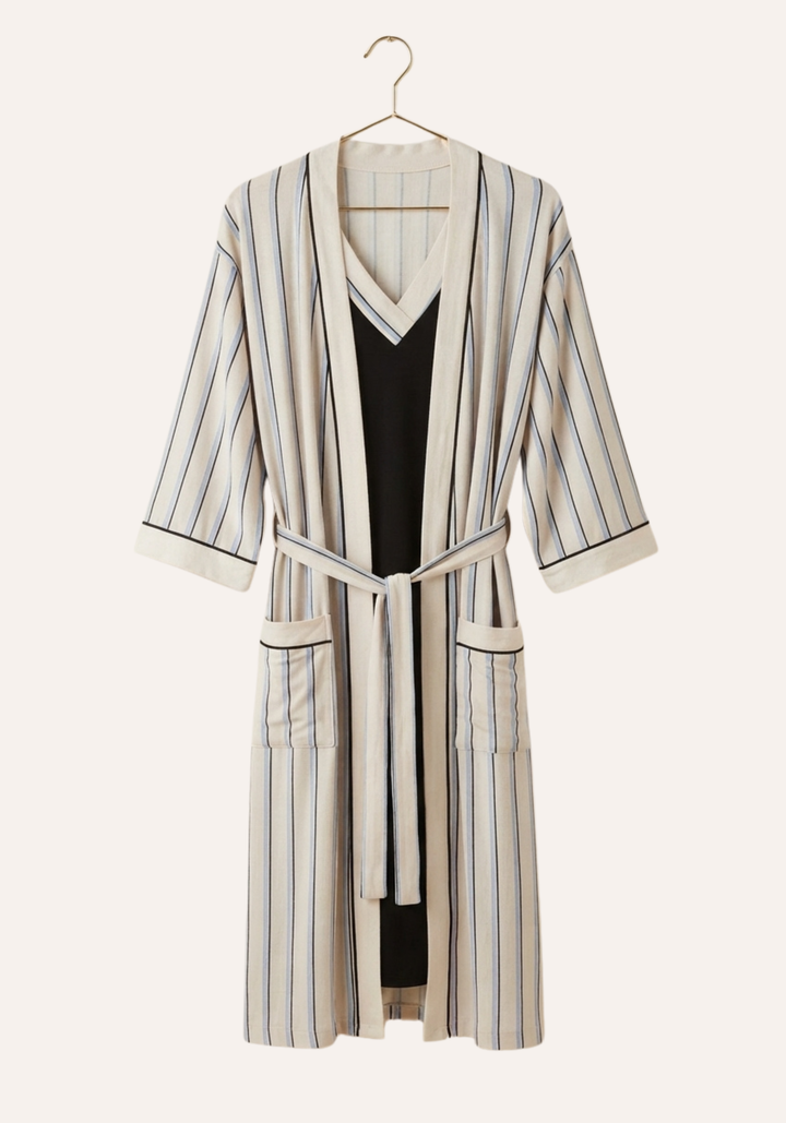 Short Sleeve Nighty And Striped Robe Set