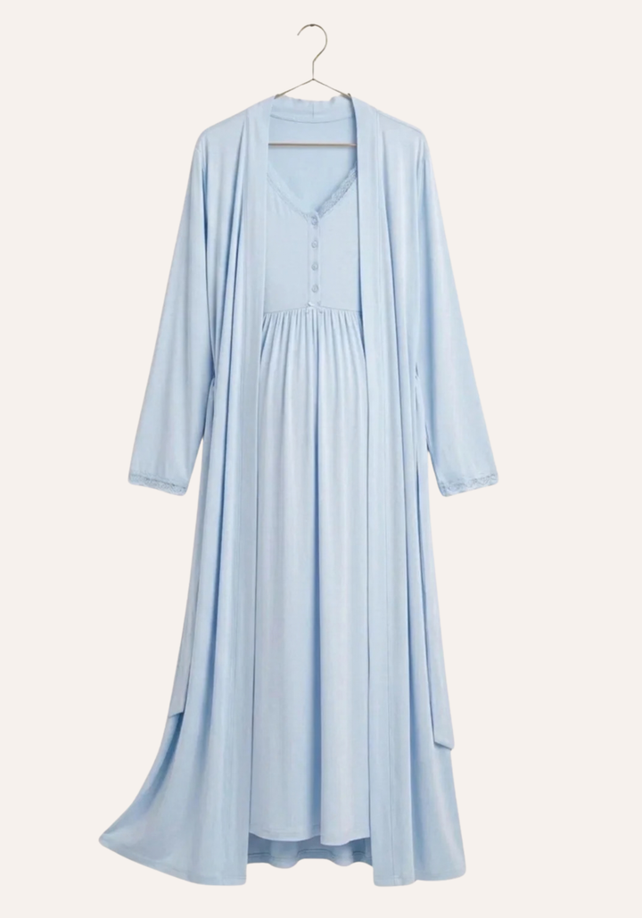 Maternal 2 Pieces Viscose Lycra Long Robe And Nighty Set