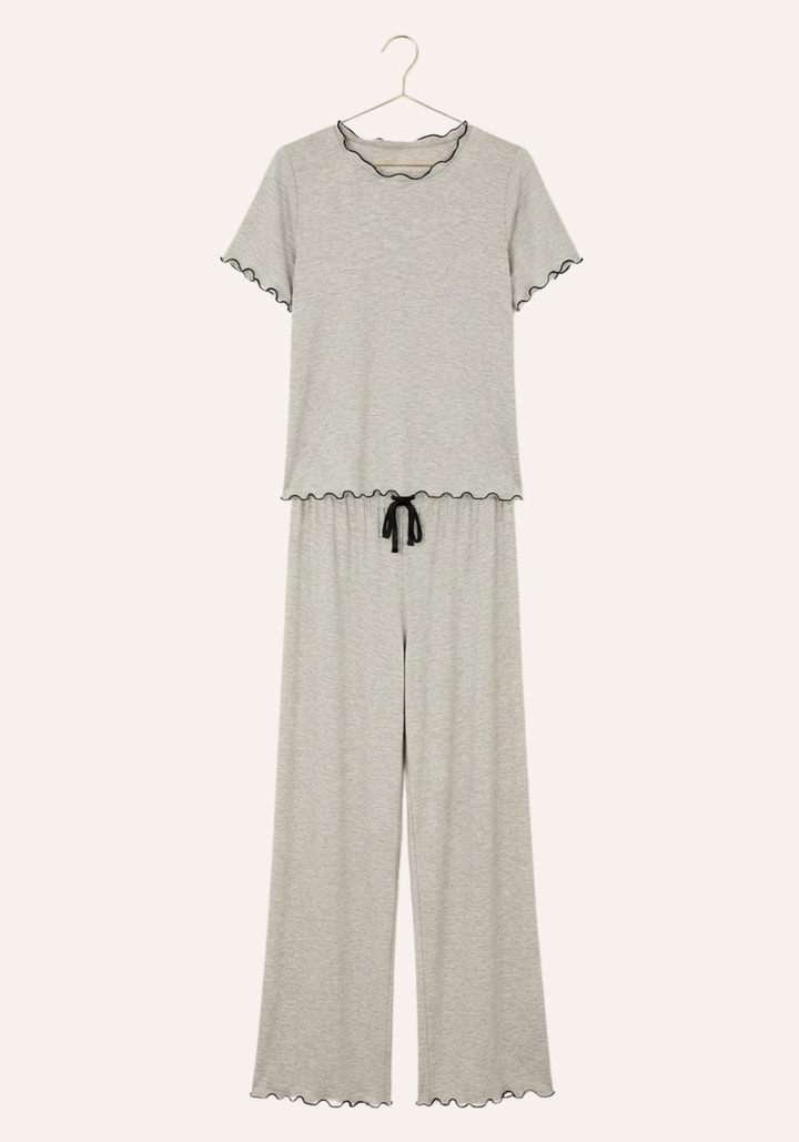 Plain Ruffled Short Sleeve Pajamas