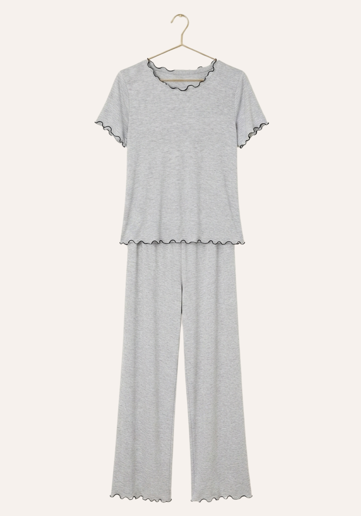 Plain Ruffled Short Sleeve Pajamas
