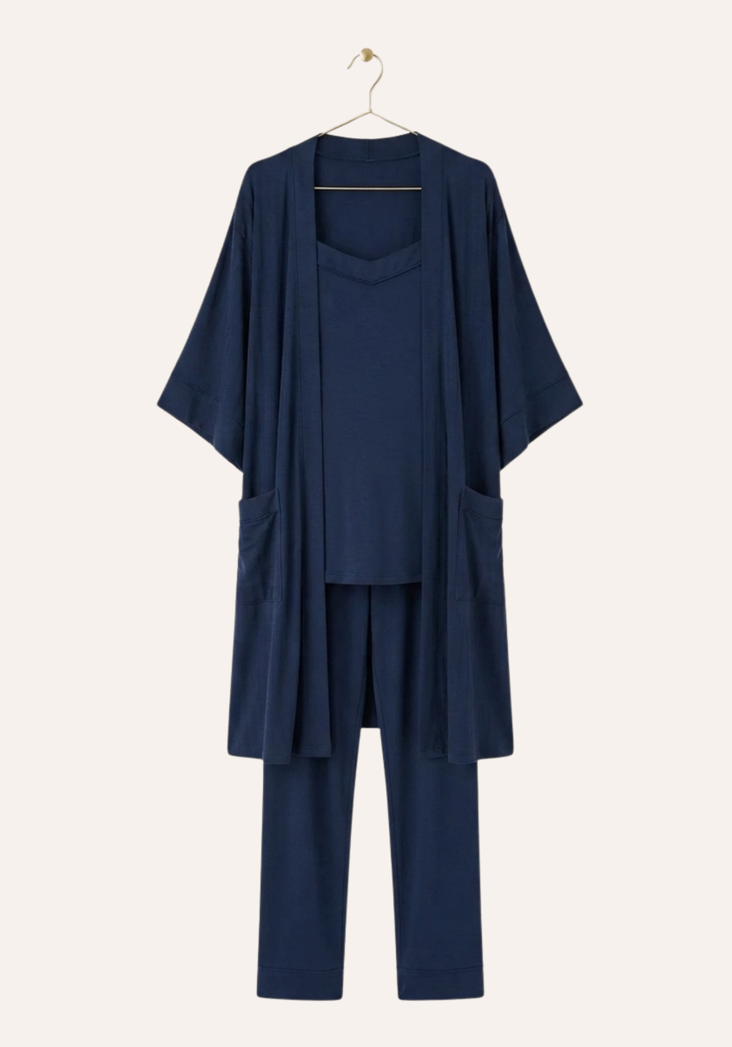 Shoulder Strap Top - Pant - Long Sleeve Robe Set