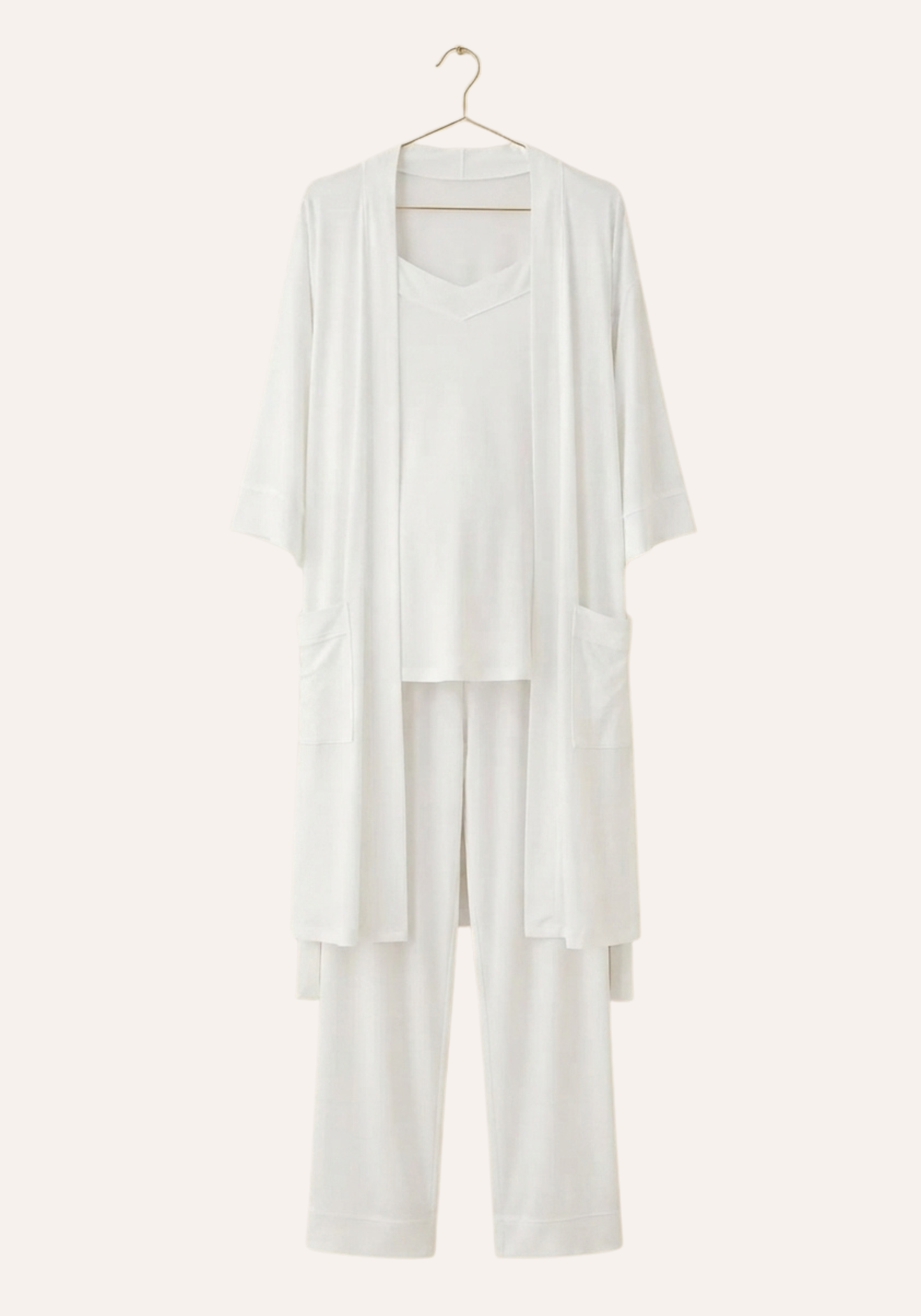 Shoulder Strap Top - Pant - Long Sleeve Robe Set