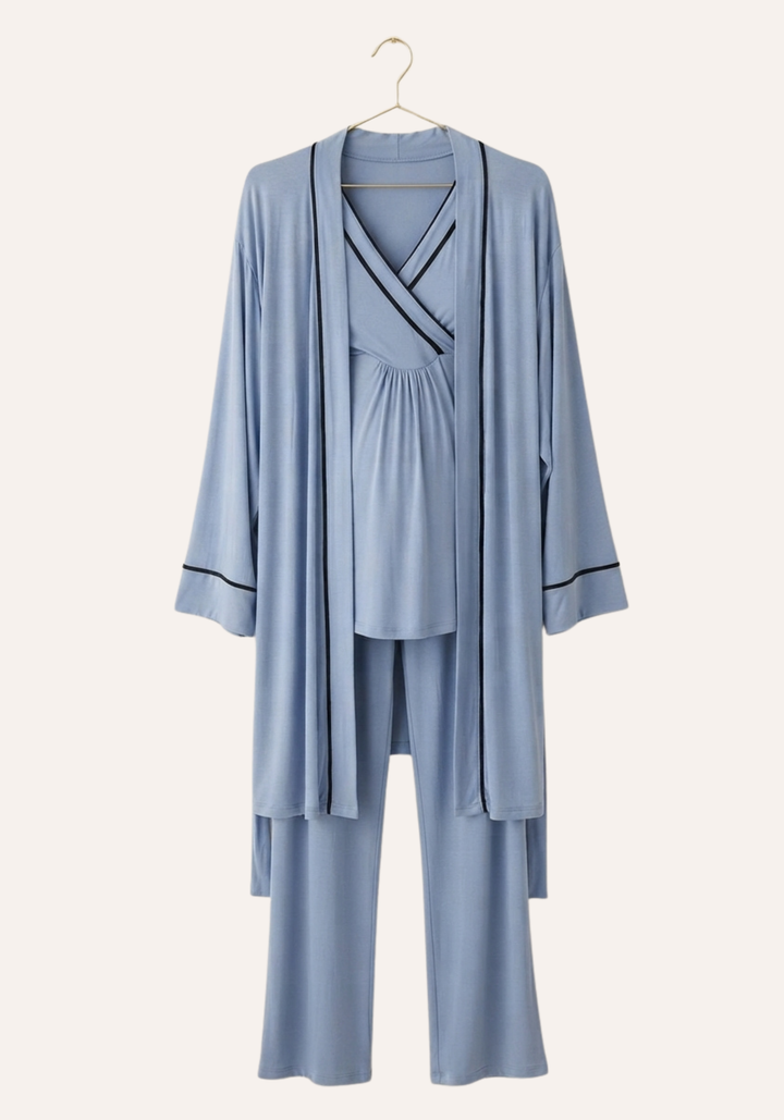 Short Sleeve Pajamas And Long Sleeve Robe Set