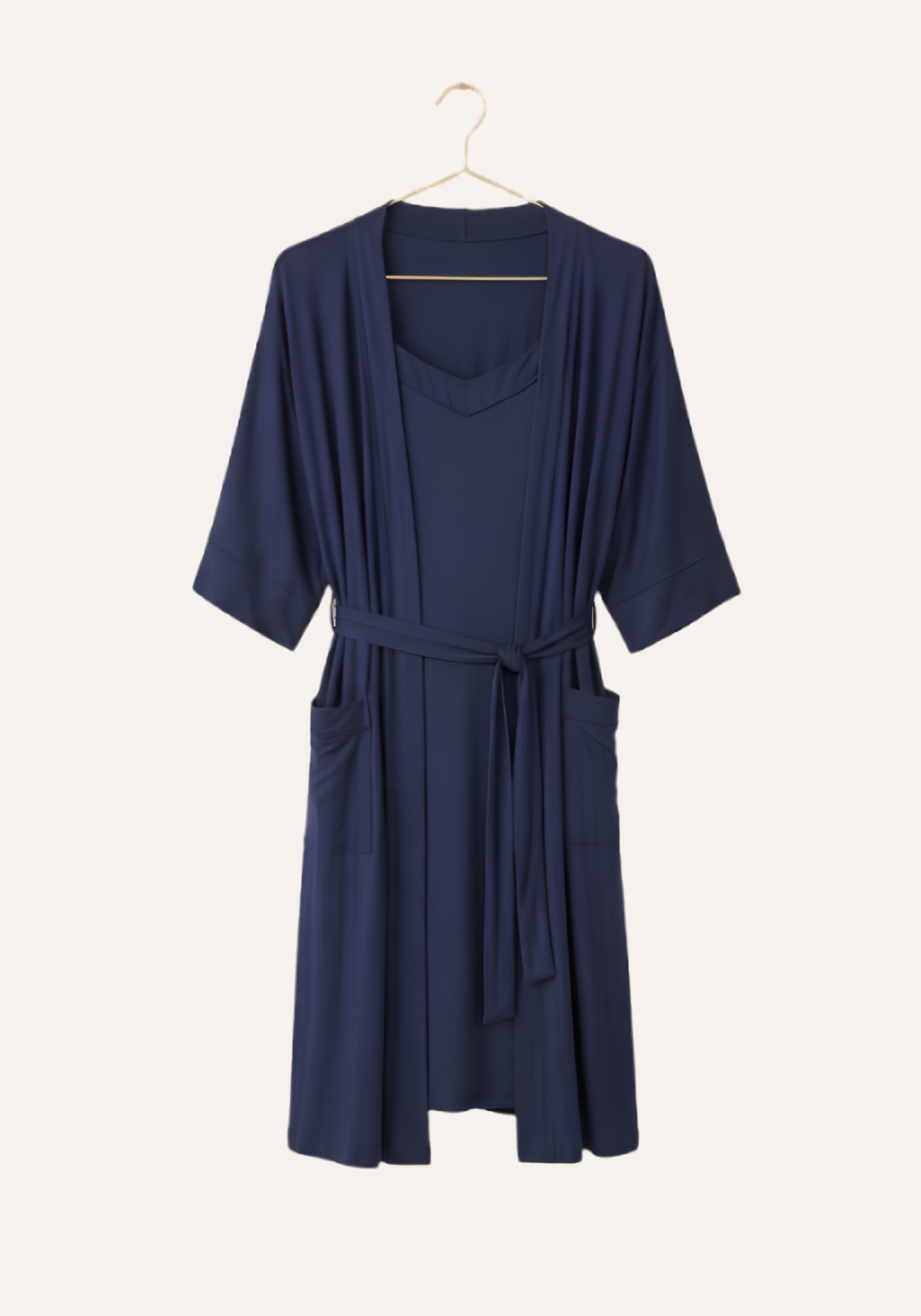 Shoulder Strap Short Nighty And Long Sleeve Short Robe Set