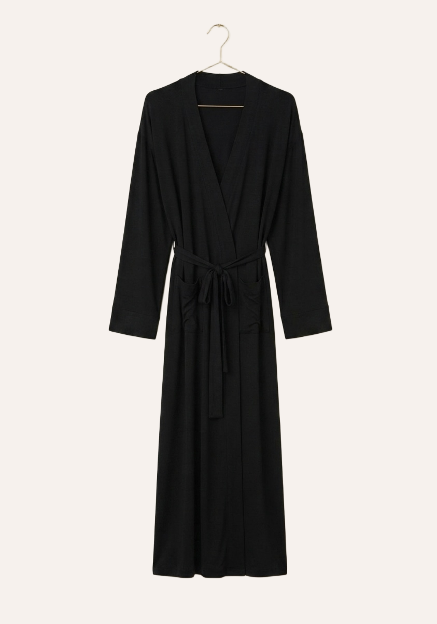 Plain Long Sleeve Long Robe With Pockets