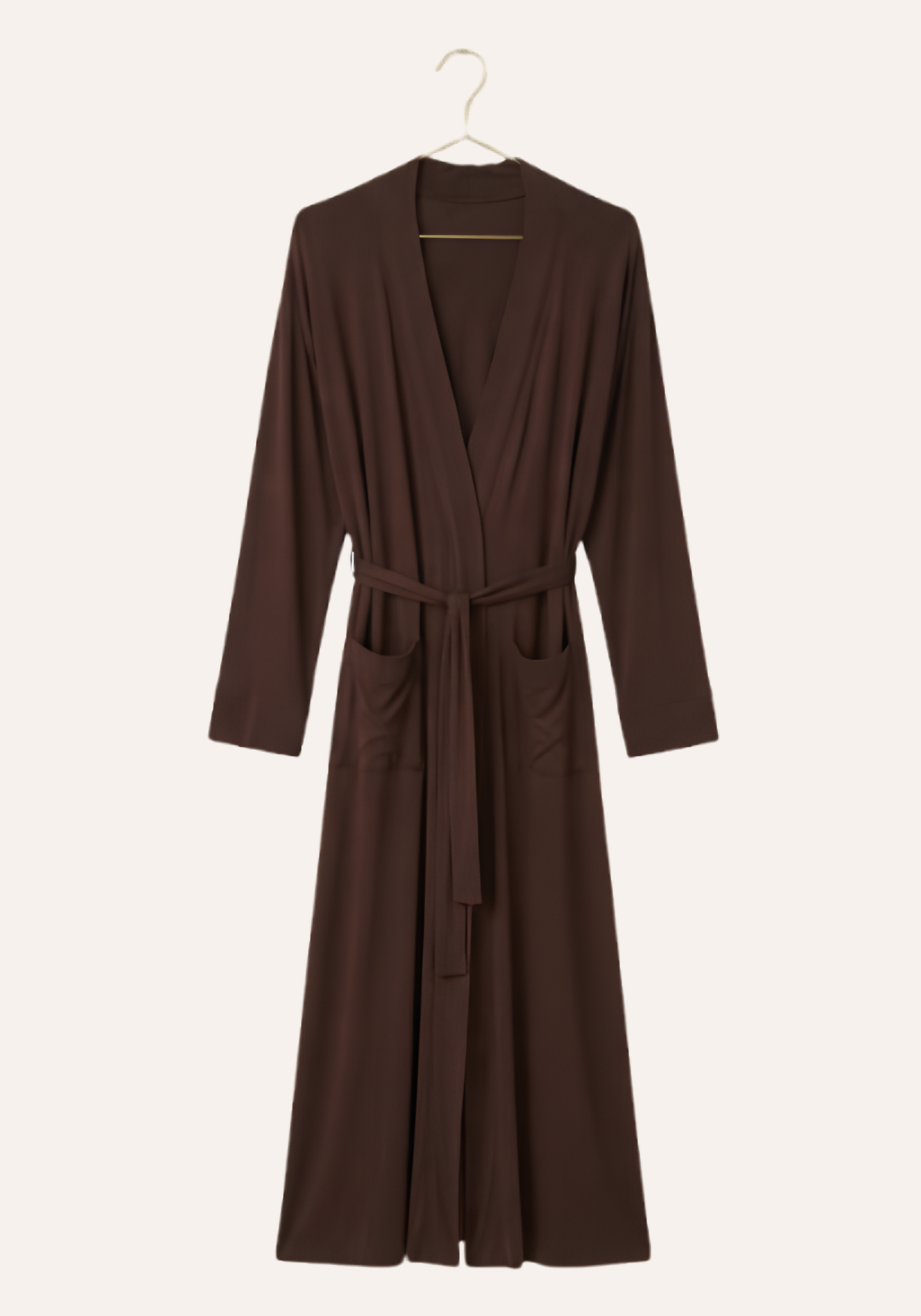 Plain Long Sleeve Long Robe With Pockets