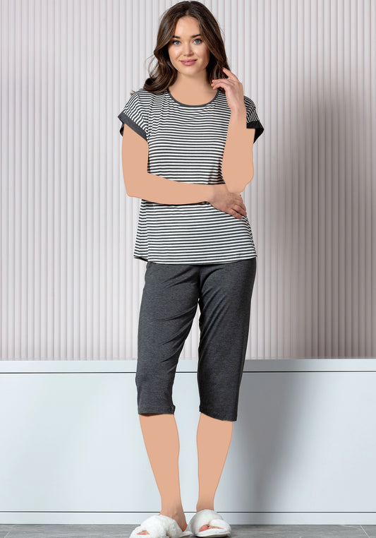 S&L Striped Short Sleeve Capri Set