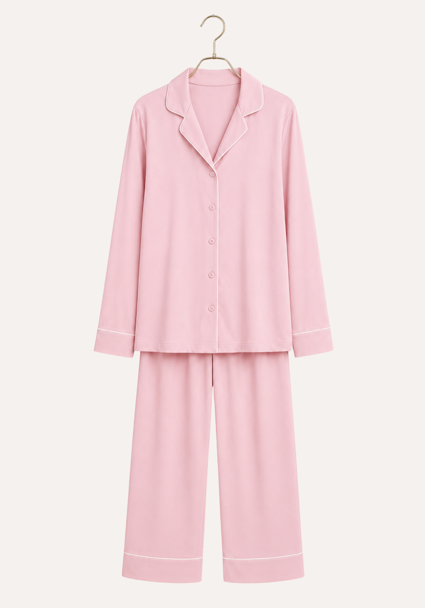 Modal Pajama: Collar Button Long Sleeve Top And Pants