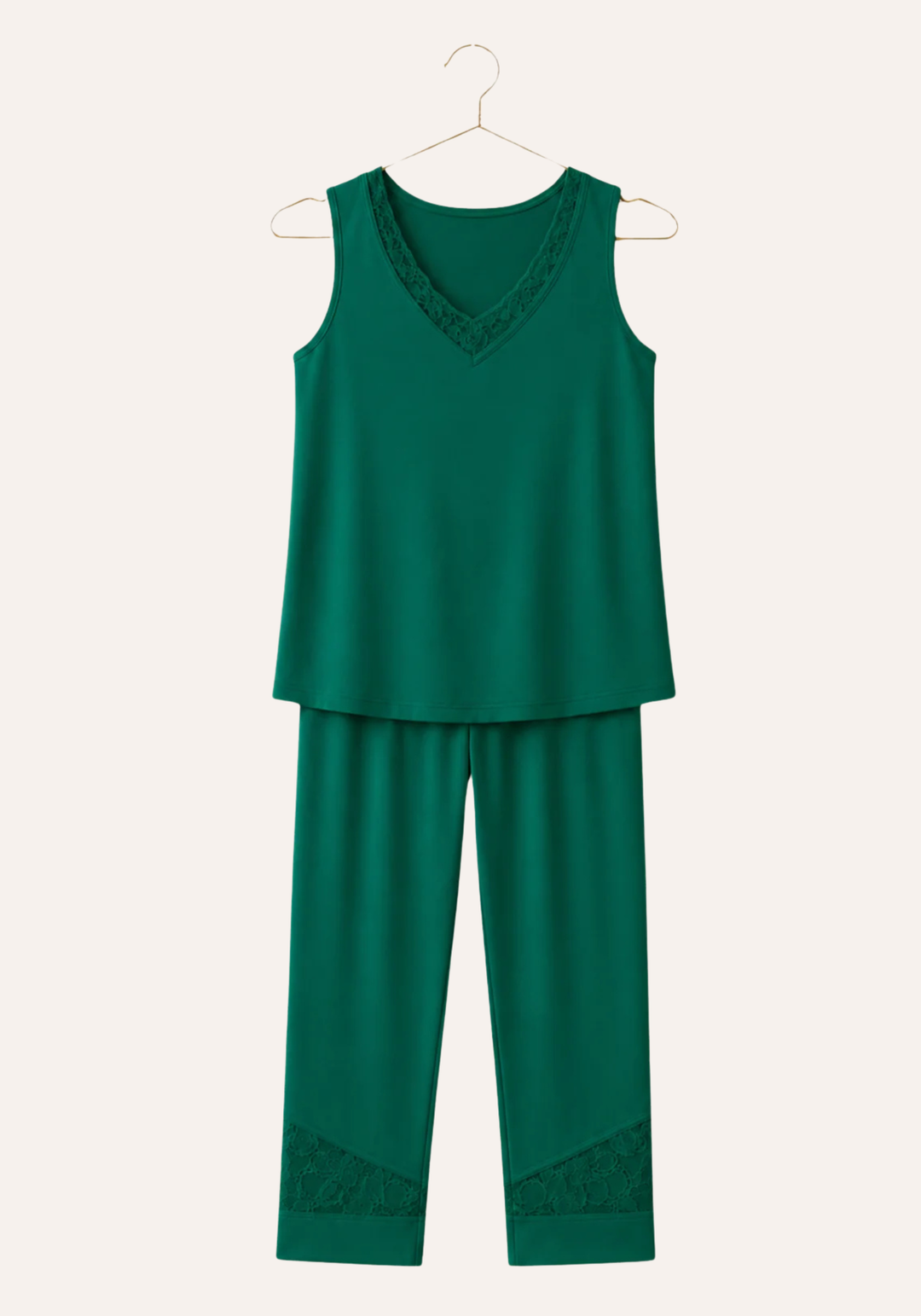 Modal Pajama: Sleeveless Top And Bermuda Pants With Lace Details
