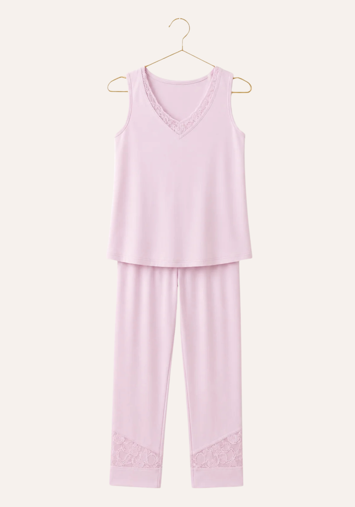 Modal Pajama: Sleeveless Top And Bermuda Pants With Lace Details