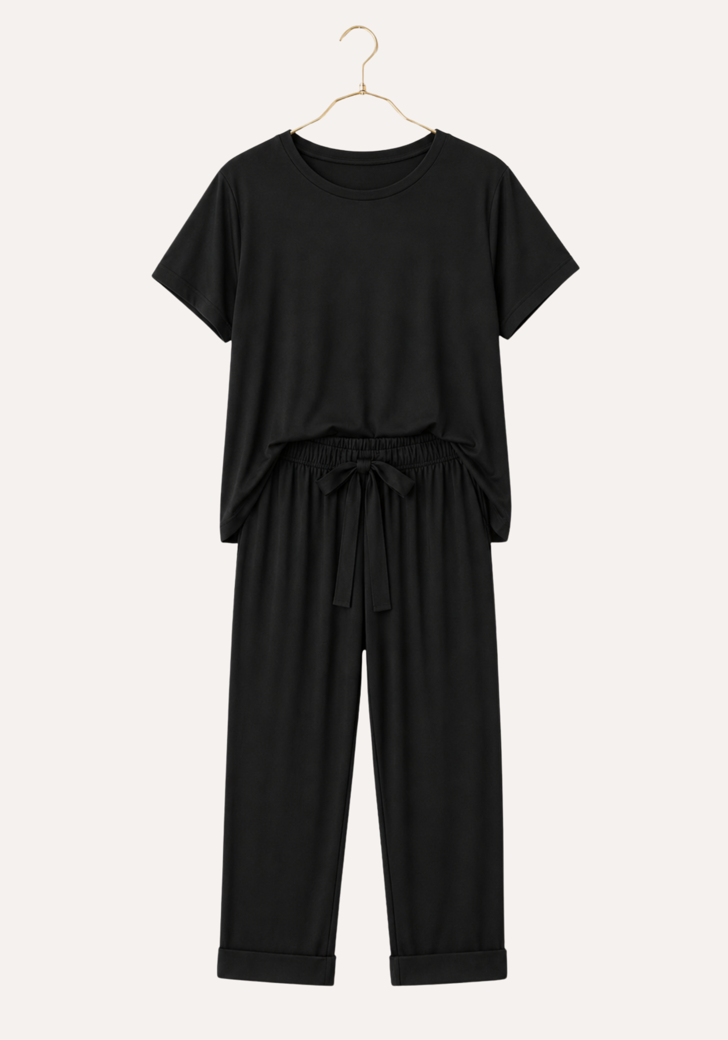 Modal Pajama: Short Sleeves Top And Pants With Lace Details