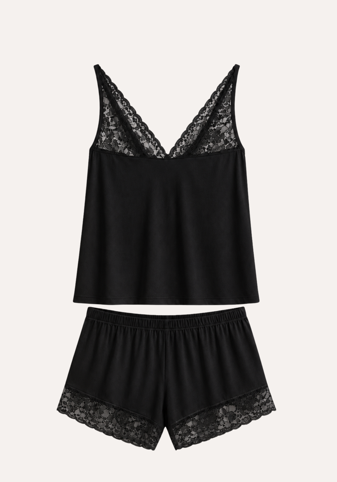 Modal Short Set: Shoulder Strap Top With Lace Detail And Shorts