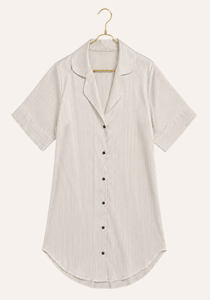 Lingerie Nighty: Satin Striped Collar Button Short Nighty