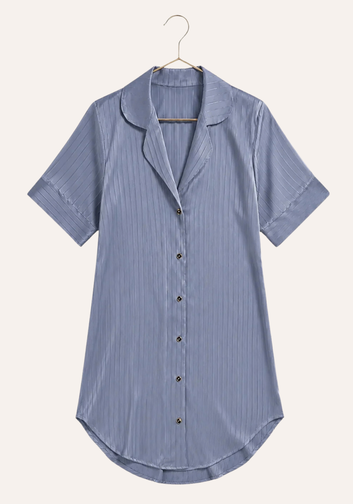 Lingerie Nighty: Satin Striped Collar Button Short Nighty