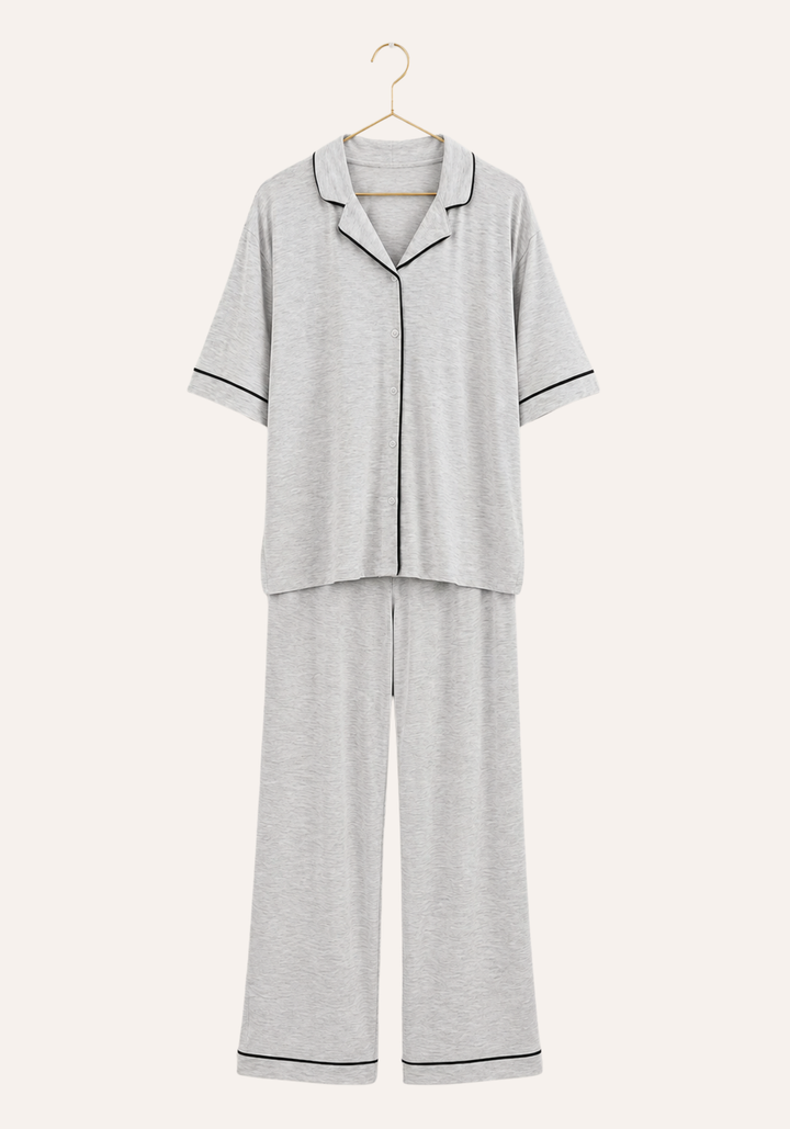 Oversize Short Sleeve Collar Button Pant Pajama