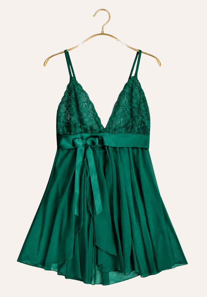 Babydoll: Shoulder Strap Lace Bra Chiffon Babydoll