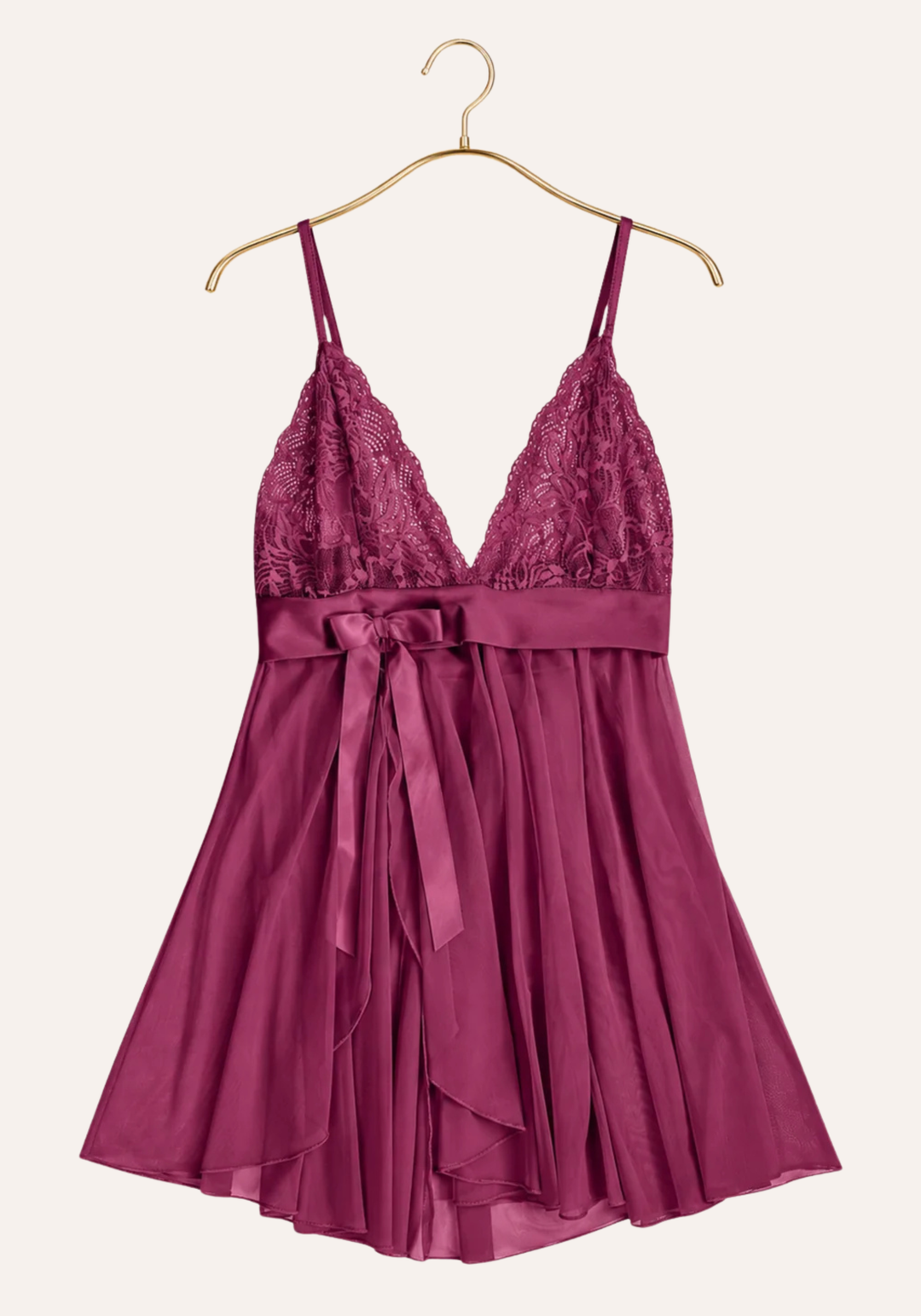 Babydoll: Shoulder Strap Lace Bra Chiffon Babydoll
