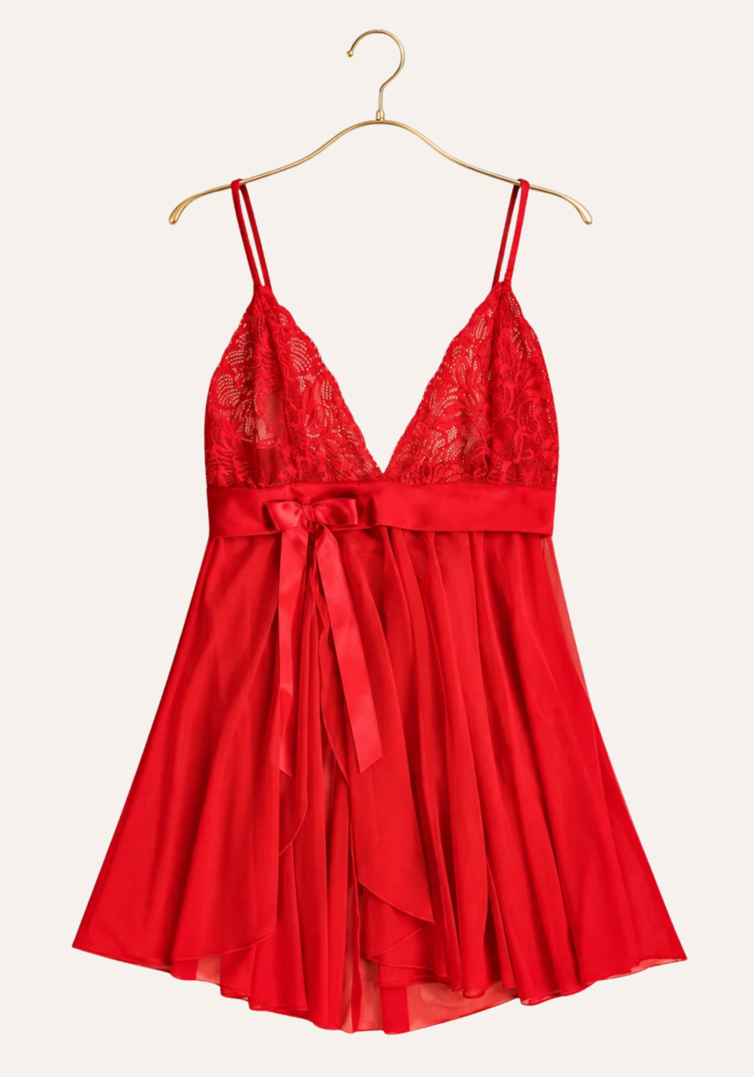 Babydoll: Shoulder Strap Lace Bra Chiffon Babydoll