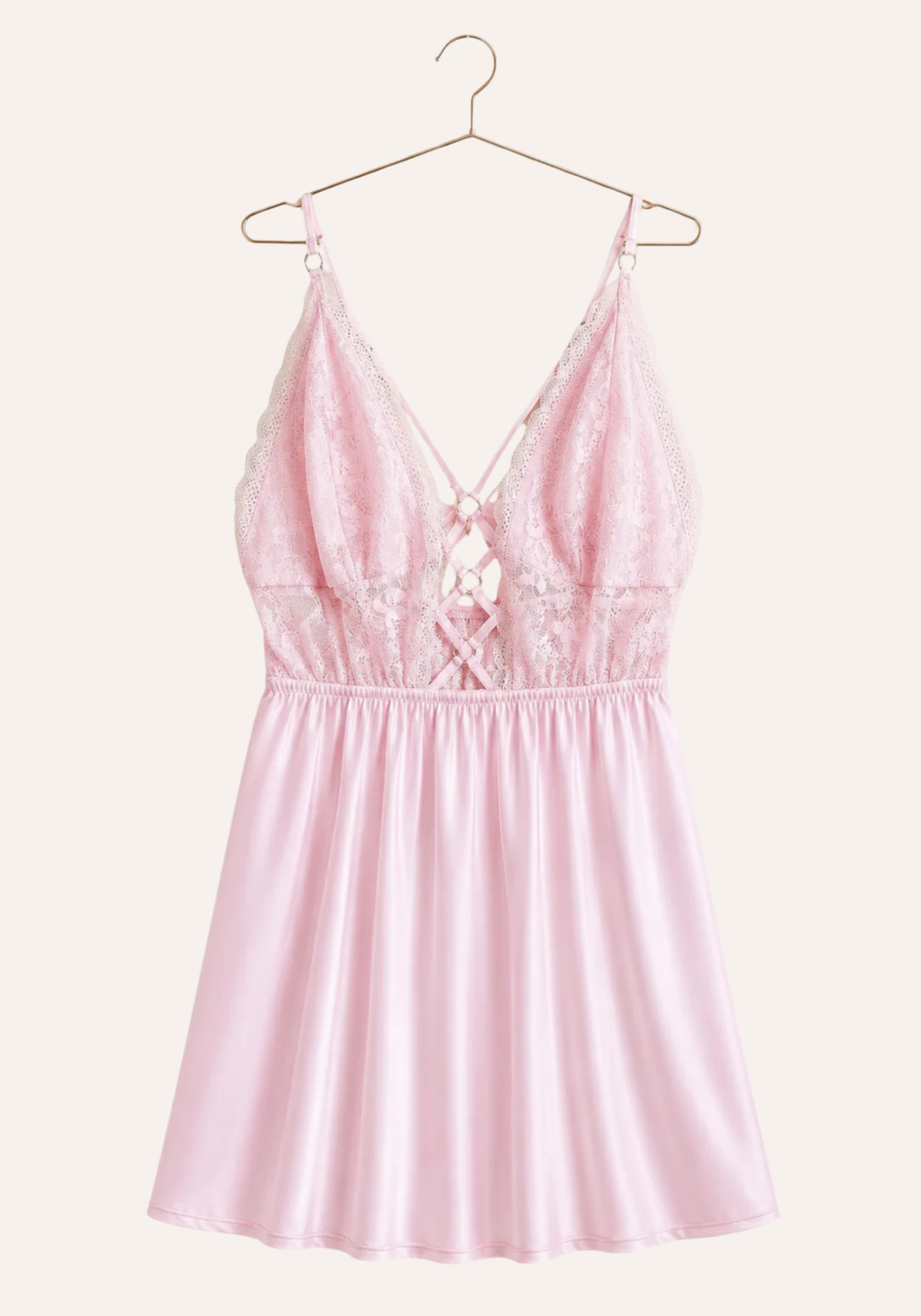 Babydoll: Shoulder Strap Lace Bra Open Back Satin Babydoll