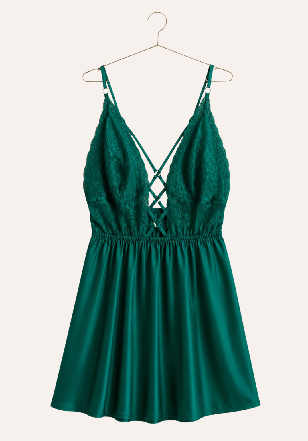 Babydoll: Shoulder Strap Lace Bra Open Back Satin Babydoll