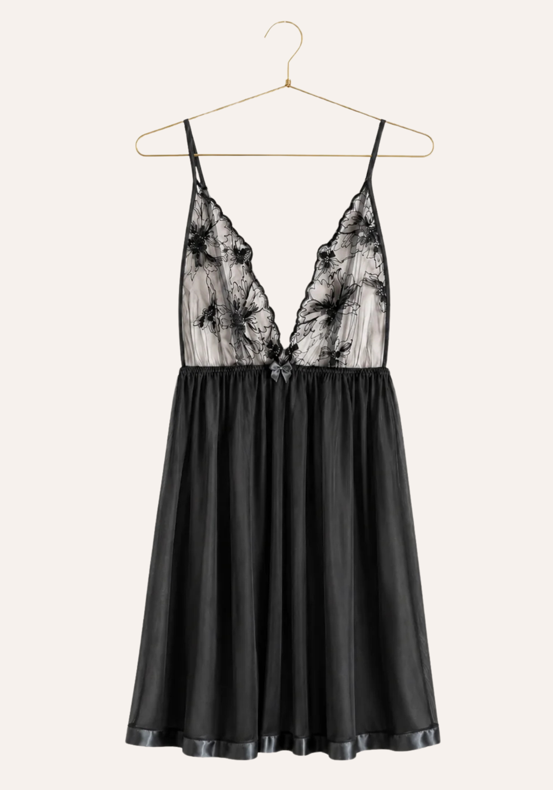 Babydoll: Shoulder Strap Light Lace Bra Chiffon Babydoll