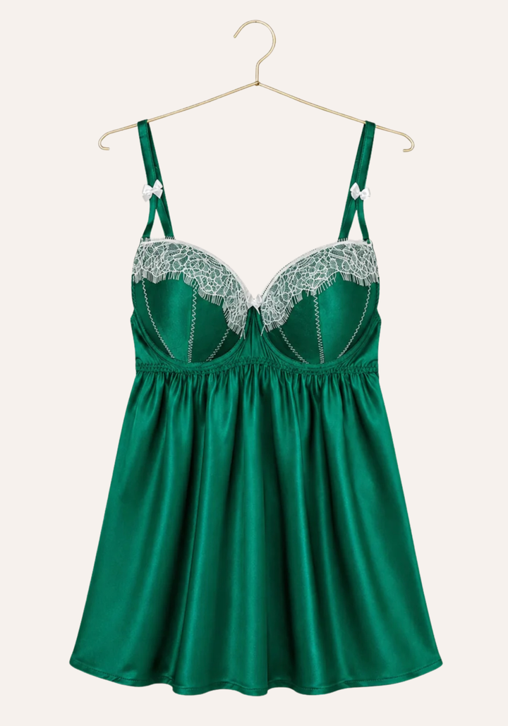 Satin Babydoll With Laced Padded Cups