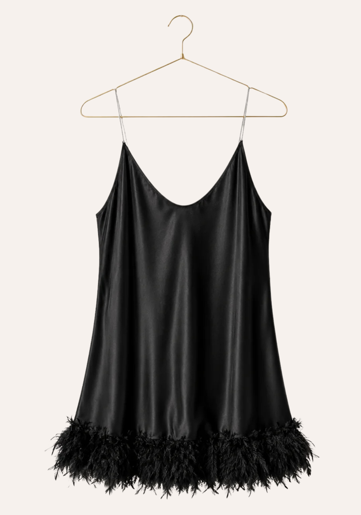 Lingerie Babydoll: Shoulder Stras Strap Satin Plain Babydoll With Furr Around The Bottom
