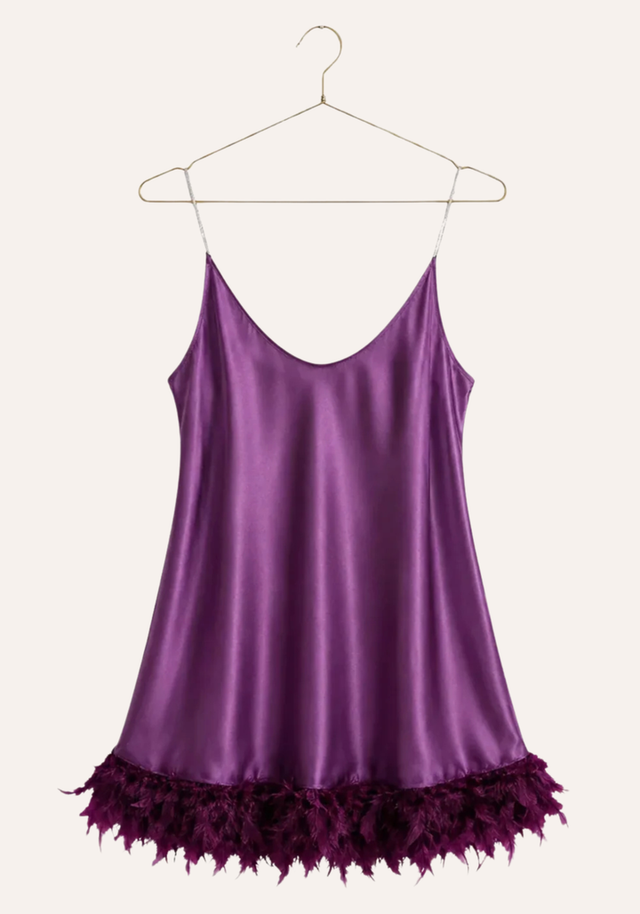 Lingerie Babydoll: Shoulder Stras Strap Satin Plain Babydoll With Furr Around The Bottom